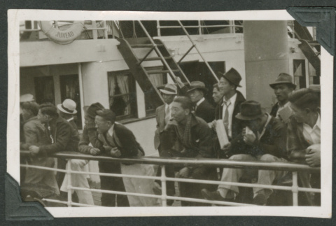 Men grouped together on shipdeck (ddr-densho-540-135)
