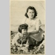 Mother and daughter on the beach (ddr-densho-113-60)