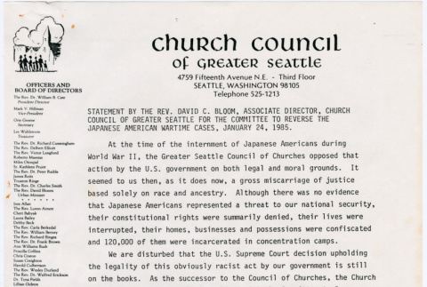 Statement from Church Council of Greater Seattle (ddr-densho-122-344)