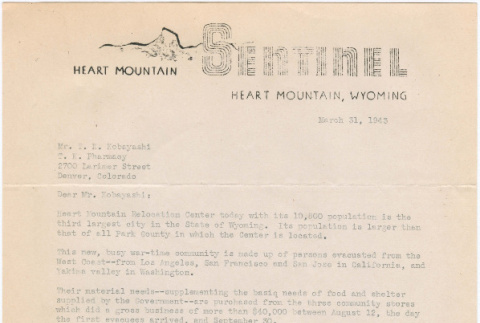 Correspondence regarding advertising in the Heart Mountain Sentinel (ddr-densho-319-311)