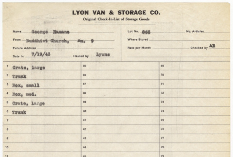 Storage list for George Hamano (ddr-sbbt-2-342)