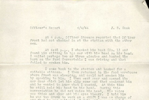 Officer's report on disorderly conduct from a U.S. Army employees (ddr-csujad-2-54)