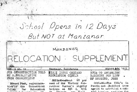 Manzanar Free Press Relocation Supplement Vol. 1 No. 19 (August 22, 1945) (ddr-densho-125-387)