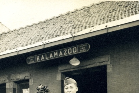 Herbert K. Yanamura at the Kalamazoo train station (ddr-densho-22-179)