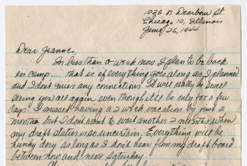 Letter to Jeanne Kojima Miyoshi from Richard 
