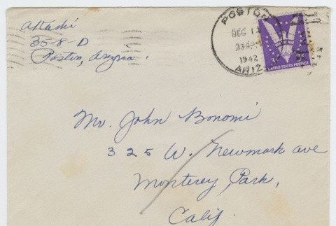 Envelope addressed to John Bonomi (ddr-janm-21-77)