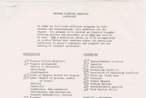 Program Planning Analysis Checklist (ddr-densho-444-33)