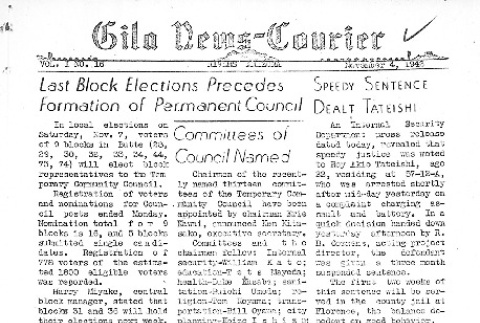 Gila News-Courier Vol. I No. 16 (November 4, 1942) (ddr-densho-141-16)