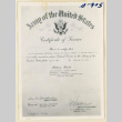 Certificate of service for Tom Tsunekawa (ddr-densho-37-1954)
