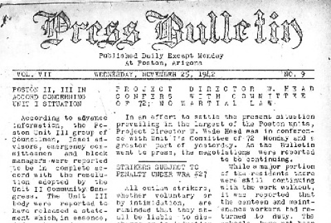 Poston Press Bulletin Vol. VII No. 9 (November 25, 1942) (ddr-densho-145-164)