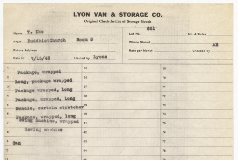 Storage list for T. Ike (ddr-sbbt-2-129)