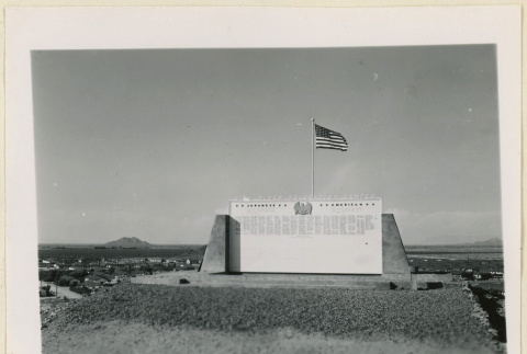 Gila River monument with American flag (ddr-densho-37-1464)