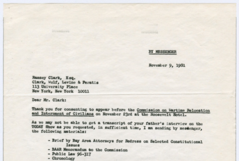 Carbon copy of letter to Ramsey Clark from Michi Kobi (ddr-densho-352-512)