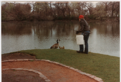Fisherman and geese (ddr-densho-377-2129)