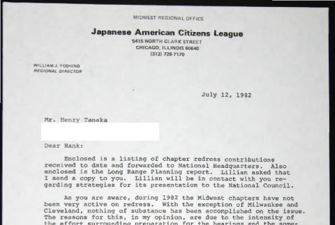Letter to Henry Tanaka from Bill Yoshino (ddr-chijacl-1-784)