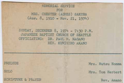 Memorial service for Agnes Sakura (ddr-densho-523-681)