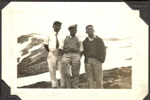Three men by snow field (ddr-densho-326-477)