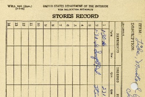 War Relocation Authority form: Stores Record (ddr-densho-155-34)