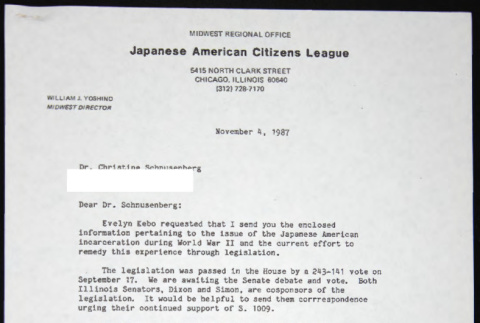 Letter to Christine Schnusenberg from Bill Yoshino (ddr-chijacl-1-659)
