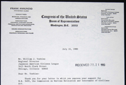 Letter to William Yoshino from Frank Annunzio (ddr-chijacl-1-335)