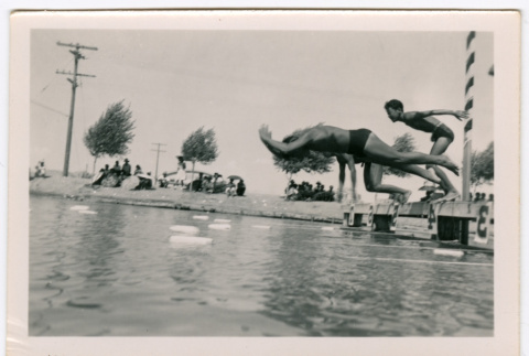 Six men diving into the water (ddr-densho-475-405)