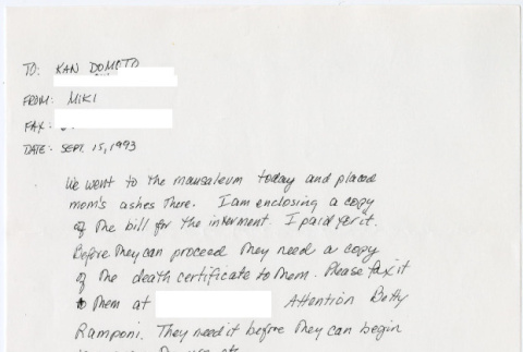 Letter to Kaneji Domoto from Miki Domoto (ddr-densho-329-1266)