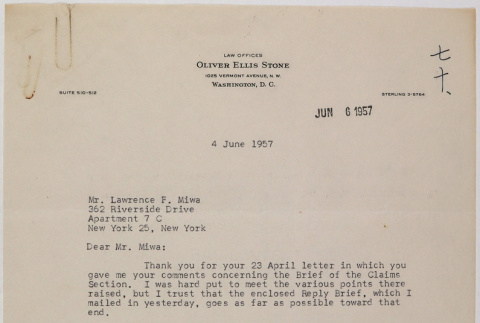 Letter from Oliver Ellis Stone to Lawrence Fumio Miwa (ddr-densho-437-96)
