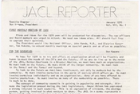 Seattle Chapter, JACL Reporter, Vol. VII, No. 1, January 1970 (ddr-sjacl-1-115)