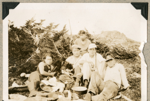 Five men and a dog camping (ddr-densho-383-57)