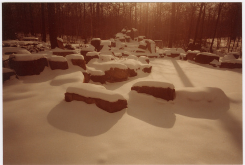 Snowy rocks in forest (ddr-densho-377-2582)