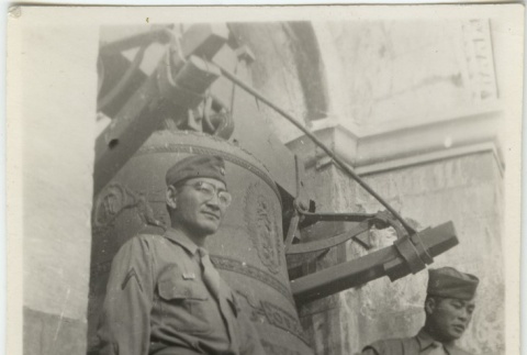 Two Japanese American soldiers at Leaning Tower of Pisa (ddr-densho-201-95)