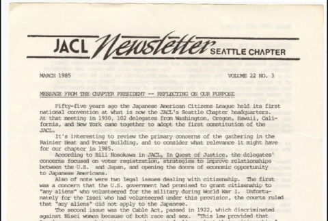 Seattle Chapter, JACL Reporter, Vol. XXII, No. 3, March 1985 (ddr-sjacl-1-345)