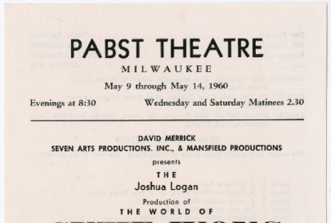 Program from production of The World of Suzie Wong at the Pabst Theatre in Milwaukee (ddr-densho-367-248)
