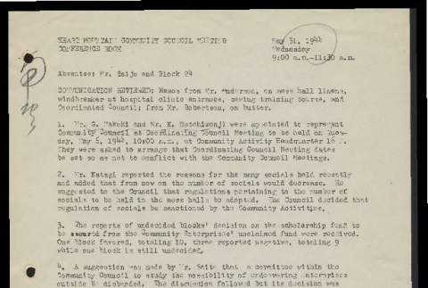 Minutes from the Heart Mountain Community Council meeting, May 31, 1944 (ddr-csujad-55-571)