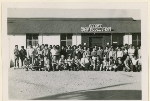 Workers outside a ship model shop (ddr-densho-37-1245)