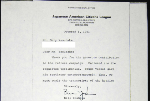 Letter to Gary Yasutake from Bill Yoshino (ddr-chijacl-1-541)