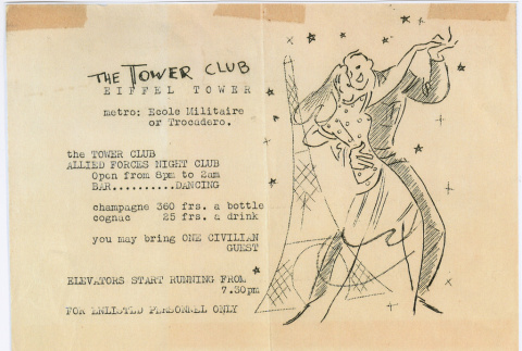 Flyer for Tower Club for enlisted men (ddr-densho-539-69)