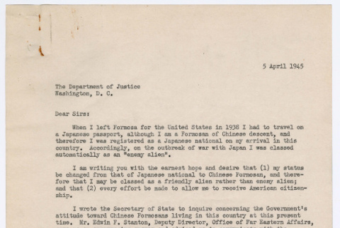Letter from Ai Chih Tsai to U.S. Department of Justice (ddr-densho-446-111)