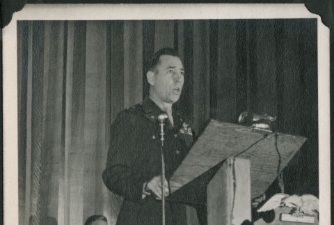 Officer speaking at ceremony (ddr-densho-397-14)