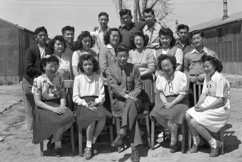 Ben Kuroki with a group of young adults at Minidoka (ddr-fom-1-364)