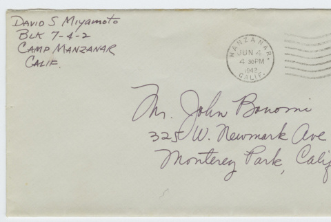 Envelope addressed to John Bonomi (ddr-janm-21-5)