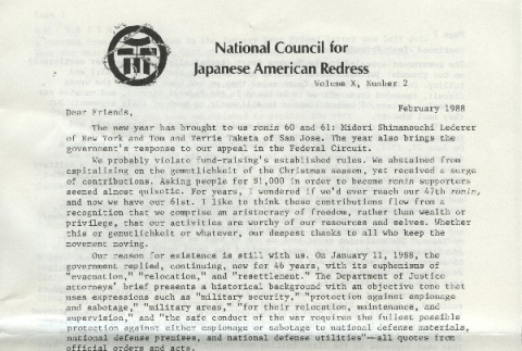 National Council for Japanese American Redress Newsletter, Vol. X No. 2 (ddr-densho-274-45)