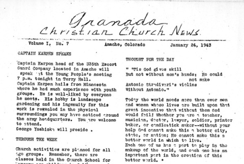 Granada Christian Church News Vol. I No. 7 (January 24, 1943) (ddr-densho-147-309)