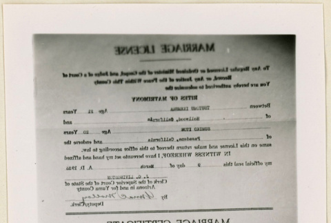 Ikemura Itow marriage license (ddr-densho-37-1482)