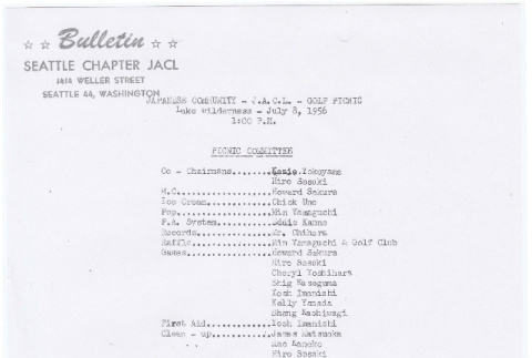 Information about the Seattle Chapter, JACL golf picnic, July 8, 1956 (ddr-sjacl-1-31)