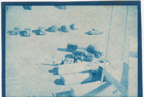 View of row of cars taken from above (ddr-densho-329-1387)