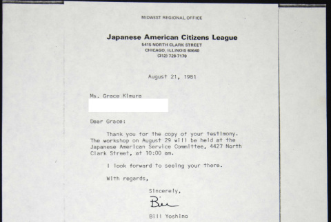 Letter to Grace Kimura from Bill Yoshino (ddr-chijacl-1-588)