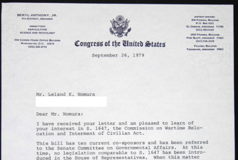 Letter to Leland Nomura from Beryl Anthony Jr. (ddr-chijacl-1-356)