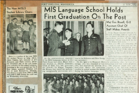 New MISLS student library opens; Your inquiring fotographer; MIS Language School holds first graduation on the Post (ddr-csujad-49-82)