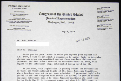 Letter to Sumi Shimizu from Frank Annunzio (ddr-chijacl-1-365)